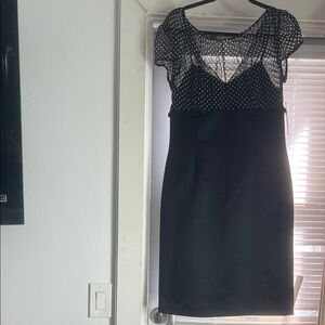 Beautiful Tahari Black Dress with Sheer Polka Dot Overlay